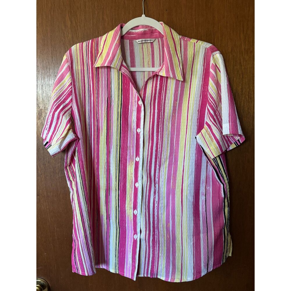 Allison Daley Women’s Pink Stripe Textured Button Front Blouse Top